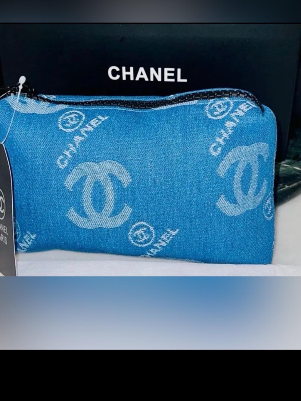 GWP-CHANEL Blue Denim Logo Zip Pouch